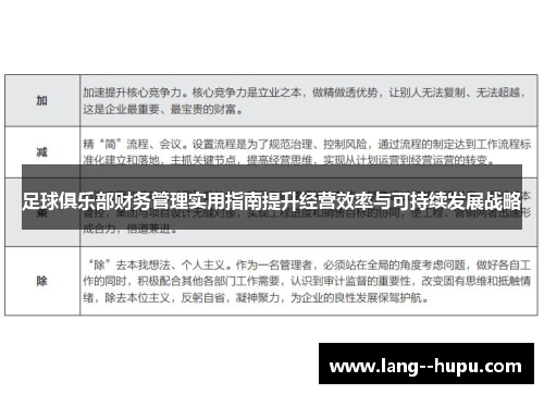 足球俱乐部财务管理实用指南提升经营效率与可持续发展战略