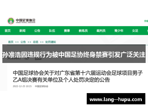 孙准浩因违规行为被中国足协终身禁赛引发广泛关注
